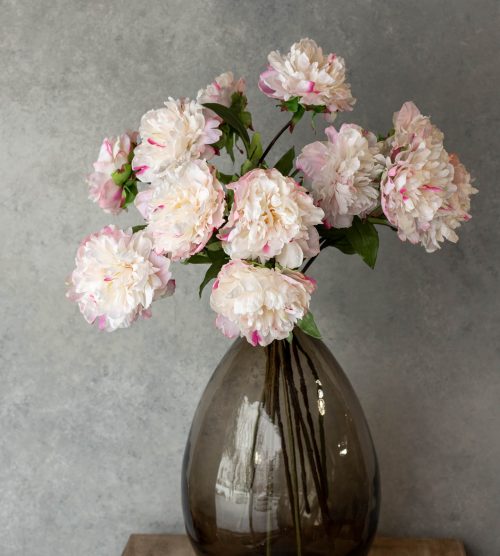 Real Touch White/Pink Artificial Peony